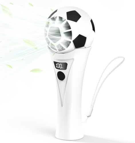 SZO Mini Ventilateur Portable USB Rechargeable 5 Vitesses Ballon de Foot | Mini ventilateur au look de ballon de foot avec écran LED 5 vitesses + réglage fin 1-199 seulement 130g idéal en déplacement.