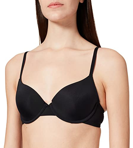 Dorina ADELE Damen Leicht Gepolsterter Demi-BH, Weicher Mikrostoff mit Floralspitzenband, Bügelstütze, Verstellbare Träger, Satinschleife mit Diamantanhänger, Schwarz