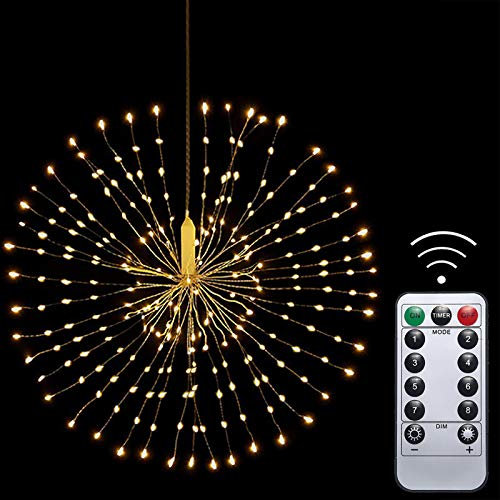 Hängend Feuerwerk Lichterketten 200 LED, IP65 Wasserdicht Kupferkabel, Batteriebetrieben, Kabellos Fernbedienung Blumenstrauß im Freienlicht zum Garten Terrasse Hochzeit Party Weihnachten (Warmweiß)