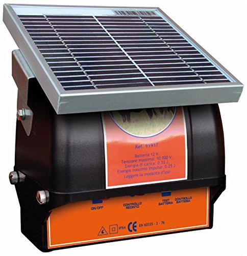 Ama Électrificateur Ranch S250 à panneau solaire – Idéal pour les clôtures de chevaux et de bétail, équipé d'une batterie rechargeable et résistante aux intempéries, fabriqué en Espagne