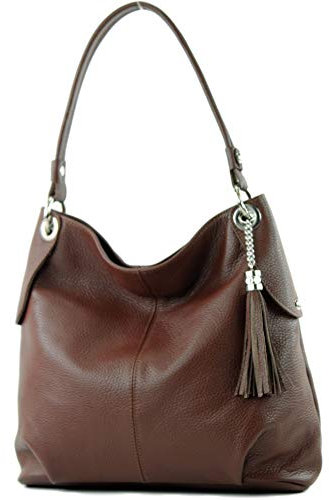 modamoda de T185 Damen Leder Schultertasche Handtasche handmade in Italy, Farbe:Schokoladenbraun