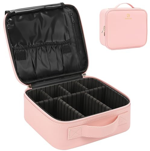Relavel Travel Makeup Train Case Makeup Cosmetic Case Organizer Portable Artist Storage Bag with Adjustable Dividers for Cosmetics Makeup Brushes Toiletry Jewelry Digital Accessories, Pink, S