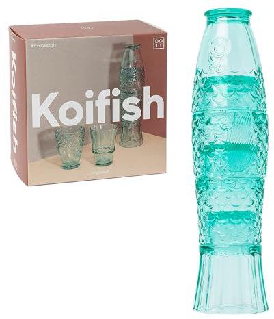 Doiy - Set Glasbecher - Design in Form eines Fisches - Hergestellt aus Glas - Stapelbare Dekorationsgläser - Spülmaschinenfest - Farbe Minze - 8,3x8,3x32,5 cm - 4 Stück