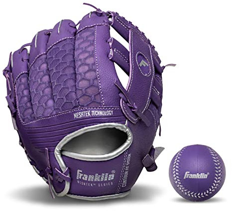 Franklin Sports Unisex Teenager Kinder Baseballhandschuhe Meshtek Kinder Tball Handschuh Ball Set Jungen Mädchen Teeball, Lila/Chrom, 9,5 US