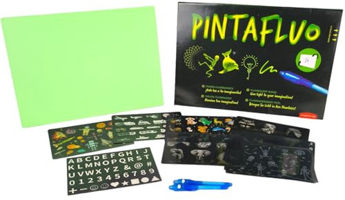 JUEGACONMIGO Pintafluo, Ardoise Magique pour Enfants. Dessinez avec la lumière. Double Face, Double épaisseur. Comprend 2 stylos,10 modèles. (Format A3)