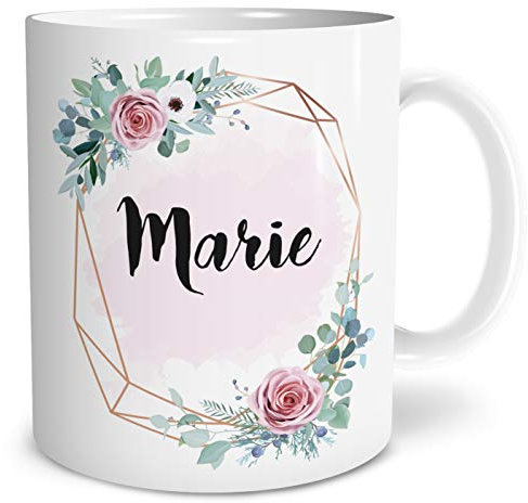 OWLBOOK® Personalisierte Tasse mit Wunschname Rosa Blumen | Personalisierte Geschenke für Frauen zum Geburtstag | Mama Geburtstagsgeschenk für Freundin| Ostergeschenke für Erwachsene | Keramik