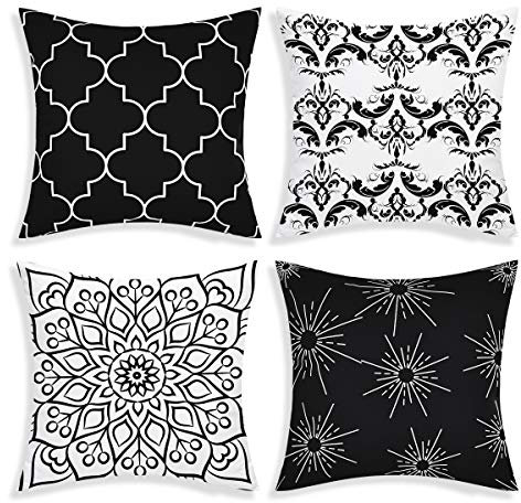 Alishomtll 4er Set Dekorative Kissenbezug Outdoor Kissenbezug Zierkissenbezug Muster Kissenhülle für Couch Zimmer Polyester 40 x 40 cm, Schwarz