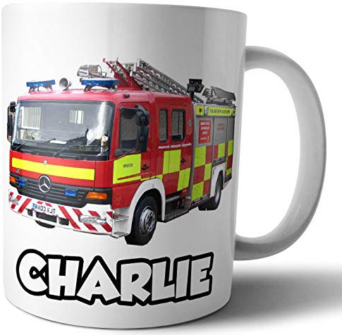 AK Giftshop Mug personnalisé – Camion de pompiers – Cadeau – Anniversaire – Noël – Cadeau – Père Noël secret