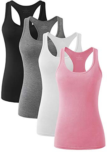 vislivin Workout Tanktops für Damen Racerback Yoga Tanks Basic Sportliche Activewear-4er Pack Schwarz/Dunkelgrau/Weiß/Rosa M