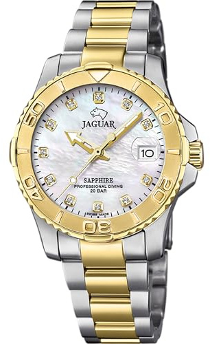 JAGUAR Damen Uhr Analog Edelstahl 316L Multi - Quarz - Saphirglas hochresistent - 20 ATM wasserdicht - Datum J896/3 - Couple Diver