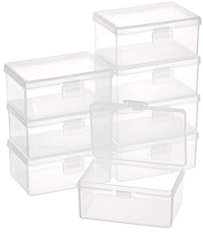 BENECREAT 8Pcs Clear Plastic Box Container 8.35x5.8x3.65cm Transparent Rectangle Storage Organizer with Lids for Beads, Small Items and Other Craft Projects, 3.2x2.2x1.4