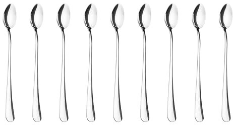9 Cucharas para Mezclar Té, Helado, Café, Cóctel, Batido y Bebida 20,7 x 2,9 cm Altamente Pulido 18/0