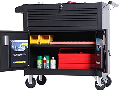 Bderkz Werkzeugkasten mit 4 Schubladen mit Großem Vorratsschrank und Verstellbares Regal, Rollende Garage Werkstatt Werkzeug-Organizer, Schwarz (Color : Style 2)