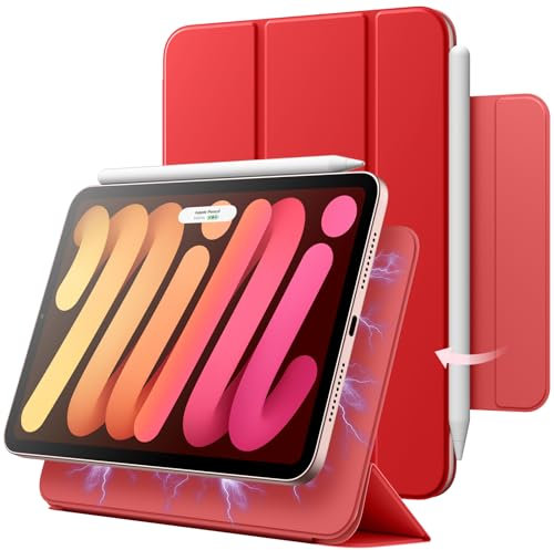 JETech Magnetische Hülle für iPad Mini (A17 Pro, 2024 Modell, 7. Generation) / Mini 6 (Modell 2021, 6. Generation), Schlank Case (Rot)