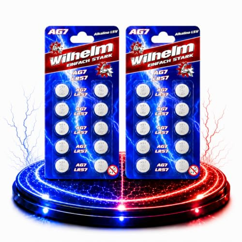 Wilhelm AG7 Alkaline Knopfzellen 1,5 V (LR57, L927, 195, 395) – 20 Stück