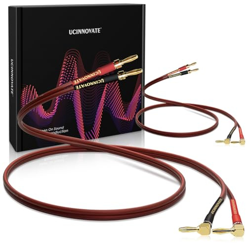 UCINNOVATE 2 Pack 14 AWG Speaker Wire with Banana Plugs, 2X 3m HiFi OFC Speaker Cable with Gold-Plated Right Angle Banana Plugs to Banana Plugs Audio Cable Speaker Cord for Audiophile (3m / 9.8FT)
