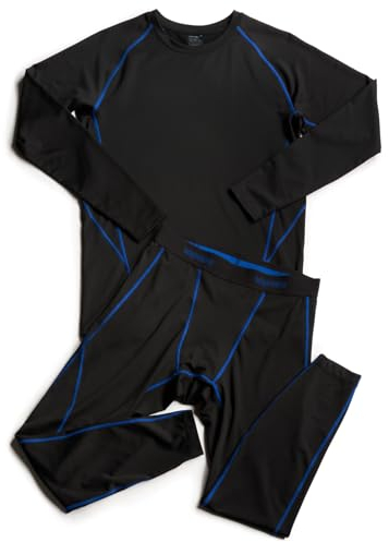 LAPASA Herren sportliche Thermounterwäsche Set, Thermo Oberteil & Lange Unterhosen Funktionsunterwäsche Skiunterwäsche Sets für Winter Sport (Thermoflux M53), Schwarz+Blau,L