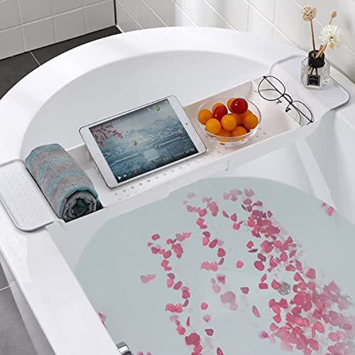 ColdShine Einziehbares Badezimmertablett Badewannenablage Rechteckiges Badewannengestell Badezimmer Aufbewahrungsbox aus Kunststoff zum Baden (Weiß)