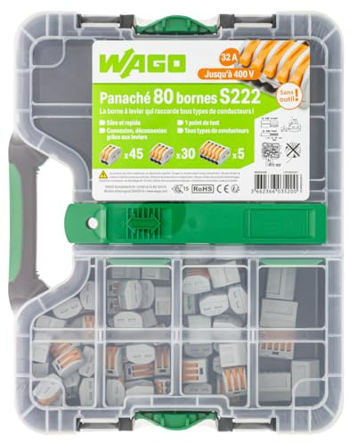 WAGO - Koffer mit 80 Anschlussklemmen 222-Serie 2, 3, und 5 Eingänge für flexible und starre Drähte