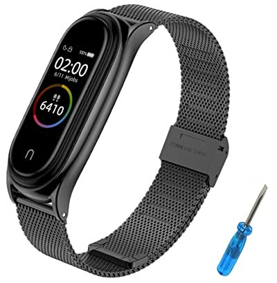 EasyULT Ersatzbänder Kompatibel mit Xiaomi Band 7 Metallbänder, Wasserdicht Edelstahl Strap Armband Zubehör mit Entfernungswerkzeug für Xiaomi Mi Band 7 (Schwarz)