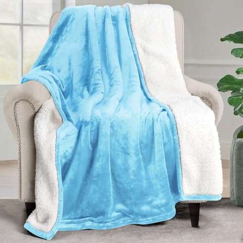 Utopia Bedding Sherpa Decke [Gewaschenes Blau, 152x127 cm] - 480GSM Thick Warm Plüsch Fleece Wendedecke für Bett, Sofa, Couch, Camping und Reisen