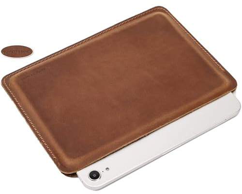 CataPurus Top Grain Leather 8.3 Slim Tablet Sleeve Case Protector, Solid Minimalist Vintage Design, Fully Handmade, Compatible with 8.3 iPad Mini 6 iPad Mini 7.9 & other Tablet, Brown 8.3 Inch