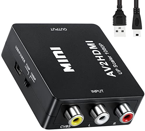 Beigemo RCA a HDMI Adaptador, Convertidor AV RCA to Hdmi de Audio y Video Soporte 1080P con Cable de Alimentación USB para N64 Wii PS2 Gamecube VHS Camara Laptop DVD Proyector