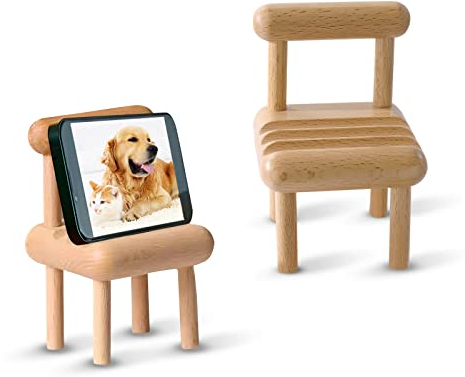 NCOALE 2 Stück Handy Ständer Holz Schreibtisch Deko Handyständer für Tisch Büro Gadgets Mobile Halterung Holz Lustige Geschenke Geburtstag für Männer Frauen