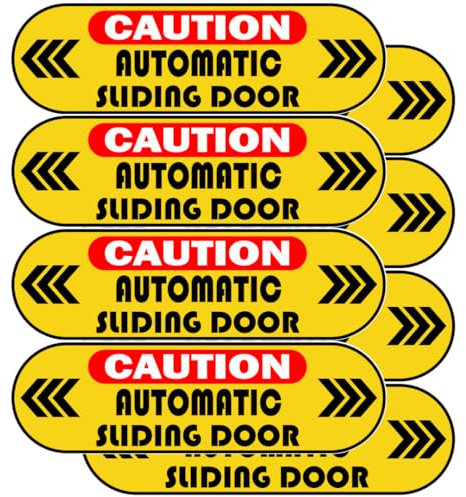 TOTOMO 8pc Caution Automatic Sliding Door Warning Sticker Sign 5 x 1.5 Two-Sided Glass Door Label Window Decal for Auto Car Van SUV Taxi Uber Lyft Rideshare