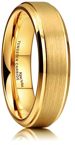 King Will GLORY 4mm/6mm/8mm Matte Finish High Polished Tungsten Carbide Ring 18K Gold Plated Comfort Fit Wedding Band Beveled Edges/Step Edges/Flat Pipe Cut Edges
