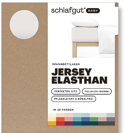 Schlafgut Easy Jersey Elasthan Spannbettlaken 180x200 bis 200x220 Sand Light, Spannbetttuch aus superweicher Baumwolle mit Elasthan