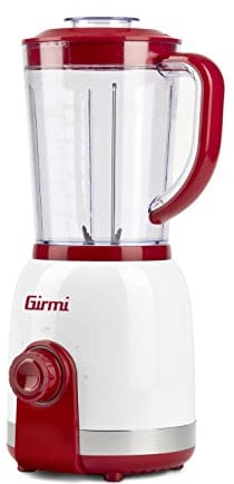 Girmi FR27 Batidora de vaso, 350W, 2 velocidades, Pulse, Capacidad del vaso 1 Litro, 6 cuchillas Acero Inoxidable, Blanco/Rojo