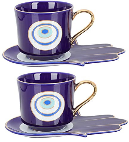 STOBAZA Hamsa Tasse 2 Sätze Türkische Kaffeetasse Kaffee Aus Porzellan Arabisch Griechische Kaffeetasse Stapelbare Espressotassen Fatima Eye Schmucktablett Getränkebecher Keramik Büro Zubehör Teetasse