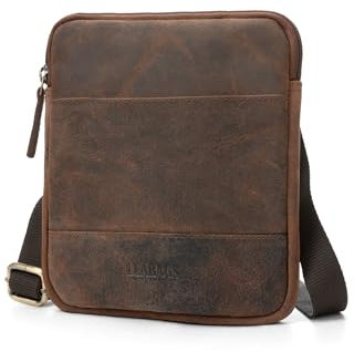 LEABAGS Leder Umhängetasche Herren - Messenger Bag Herrenhandtasche, Vintage Echtleder Crossbody Bag Herren, Handtaschen Arbeitstasche Tragetasche, Schultertasche für Männer (Vintage Rotbraun XS)