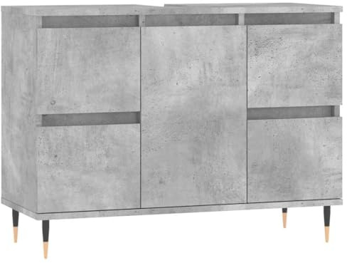 vidaXL Badezimmerschrank, Waschbeckenunterschrank mit viel Stauraum, Badschrank mit Eisenbeinen, Bad Unterschrank Waschbeckenschrank Badmöbel, Betongrau Holzwerkstoff