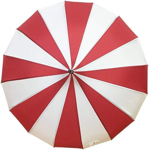 fikujap Schwarz-weiß gestreifter Pagodenschirm 16 Reihen gerader Regenschirme mit langem Griff, kreativer winddichter Regenschirm 84cm,Rot