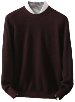 Rfmfkkg Herren-Kaschmirpullover Mit Rundhalsausschnitt, Einfarbiger Pullover, Warmer Pullover, Klassische Weiche Strickoberteile Sand red L