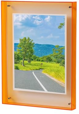Einzigartige Farbe Fotorahmen Acryl Fotorahmen Lebendiger Schwebender Bilderrahmen für Galerie Home Office Dekoration Kunstwerk Display Rahmen Orange 16 cm