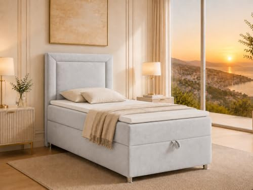 Best For Home Trinity K3 EinzelBett | Boxspringbett 90x200 mit Bonell Federkernmatratze 90x200 | Bett mit Matratze | Bett mit Stauraum | Lieferung an die Bordsteinkante