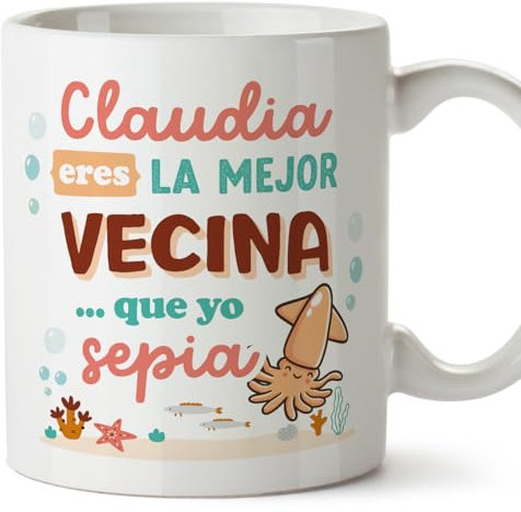 MUGFFINS Tazas Personalizadas para VECINA - En Español - Mejor que yo Sepia - 11 oz / 330 ml - Regalo personalizable original y divertido