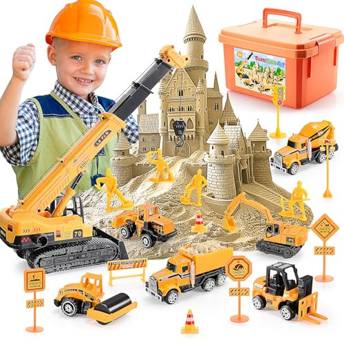 Geebiiny Sable Magique Enfant, Camion Jouet Enfant 3 4 5 6 7 8 Ans Garçon Fille Cadeau 3 4 5 6 7 8 Ans Super Magic Sand Camion Poubelle Tracteur Jouet Bac a Sable