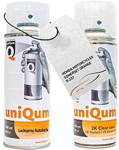 UniQum Autolack + Klarlack 2K Spraydose für HONDA MOTORCYCLES SOMERSET ORANGE R-237 Autolack Reparatur 2 x 400 ml