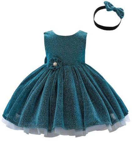 Lito Angels Vestito Damigella Abito da Festa Cerimonia Natale Elegante con Fascia per Bimba Taglia 12-24 Mesi, Blu (Etichetta in Tessuto 80)