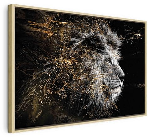 murando Bilder mit Rahmen 120x80 cm Wandbilder groß Leinwandbild XXL natürlicher Holzrahmen modern Wanddekoration Kunstdruck Wanddeko Wohnzimmer Schlafzimmer Porträt Tier schwarz grau Abstrakt
