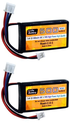 2PCS 7.4V 500mAh 30C Batterie&Prise PH2.0 pour Les Modèles AX24 SCX24 à Télécommande, Compatibles avec la Plupart des Véhicules et Camions à Télécommande à Proportion 1/10, 1/16, 1/18, 1/24