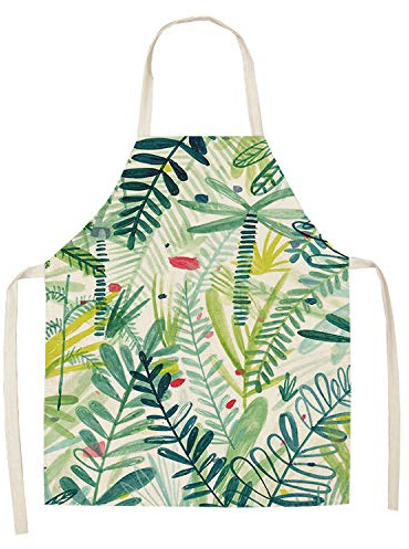 Kittelschürze Damen Tropische Grüne Pflanzen Kochschürze Kinder Baumwolle Leinen Kinderschürze Verstellbare Kochschürze Damen Waschbar Schürze Kinder Herren Langlebig Küchenschürze Mädchen 38x47cm
