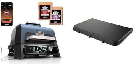 Ninja Woodfire Pro Connect XL BBQ Électrique Grill & Fumoir, Contrôle via App & Woodfire Table d'appoint, support réglable et latérale, support pour barbecue, grill et four d'extérieur
