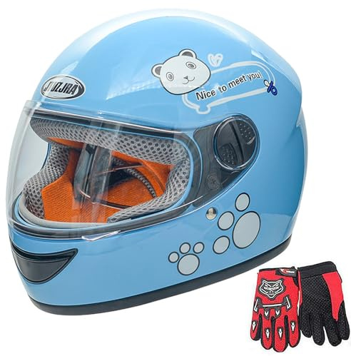Kids Bike Helmet with Gloves, for Pedal Scooter, Motorcycle, ATV, Quad Bicycle, Suitable for Ages 3-6 (Blue)