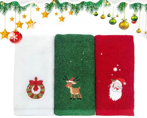 Toallas de mano navideñas | Toallas de mano absorbentes para vacaciones, 3 toallas de baño altamente absorbentes, toalla de cocina retro para decoración navideña