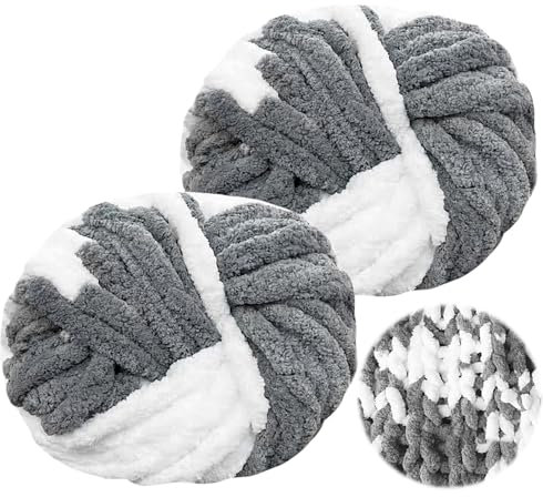 Dicke Wolle zum Häkeln 250gx2, Chunky Yarn Wolle Grau Weiße, Super Soft Chunky Wolle, Dicke Wolle zum Handstricken, Armstricken Wolle Flauschig zum Häkeln Decke, Schals, Mützen, Zierkissen